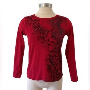 Northern Reflections Red Cotton Tee Shirt Top Long Sleeve Size Petite Small